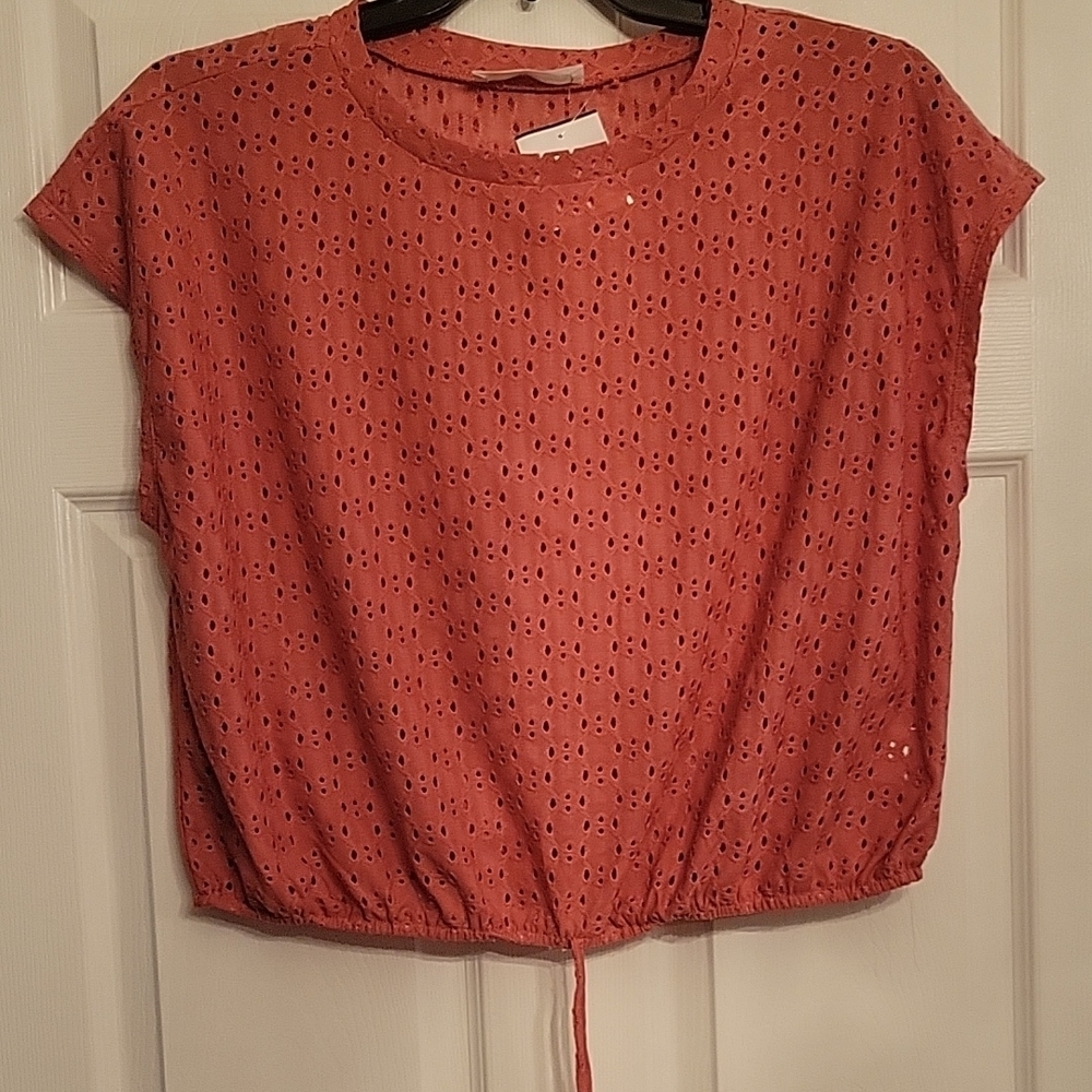 Coral Eyelet Blouse